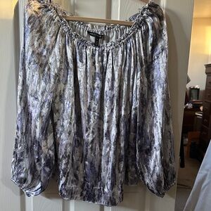 White House Black Market Abstract Blue and Gray Blouse